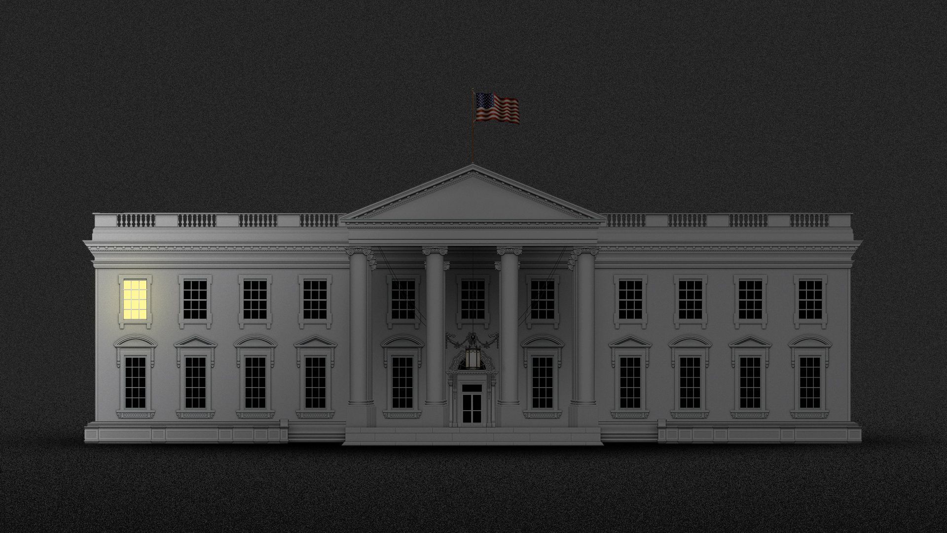 Illustration of the White House with a single lit window.