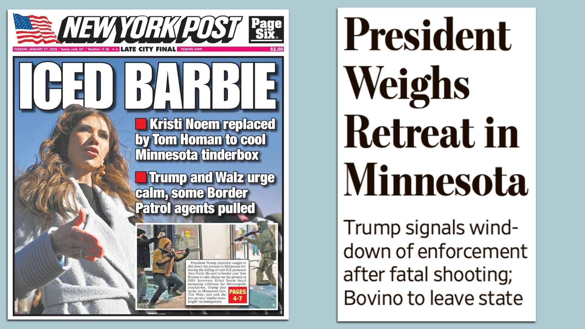 Today's New York Post, Wall Street Journal front pages. 