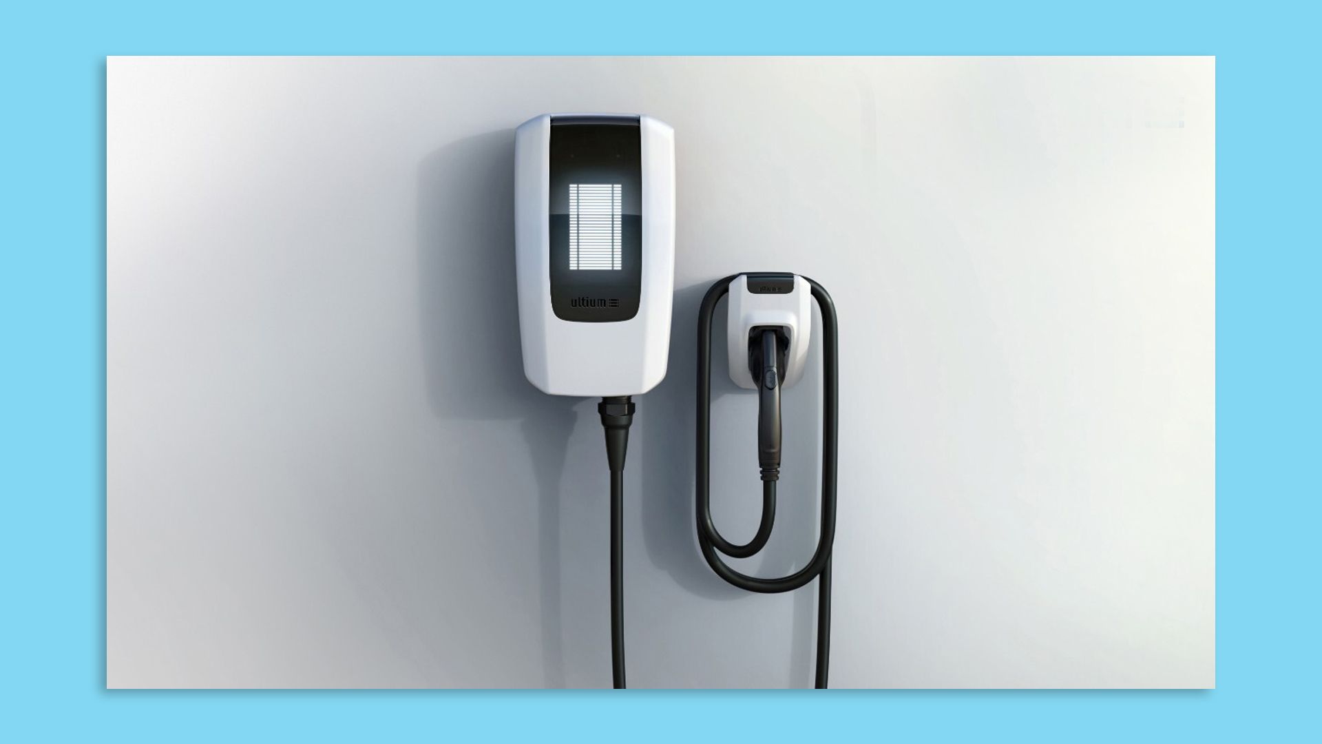 Image of GM's new Ultium EV charger on a wall. 