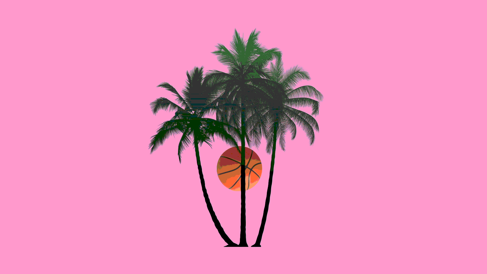 Basketball orbiting around a palm tree