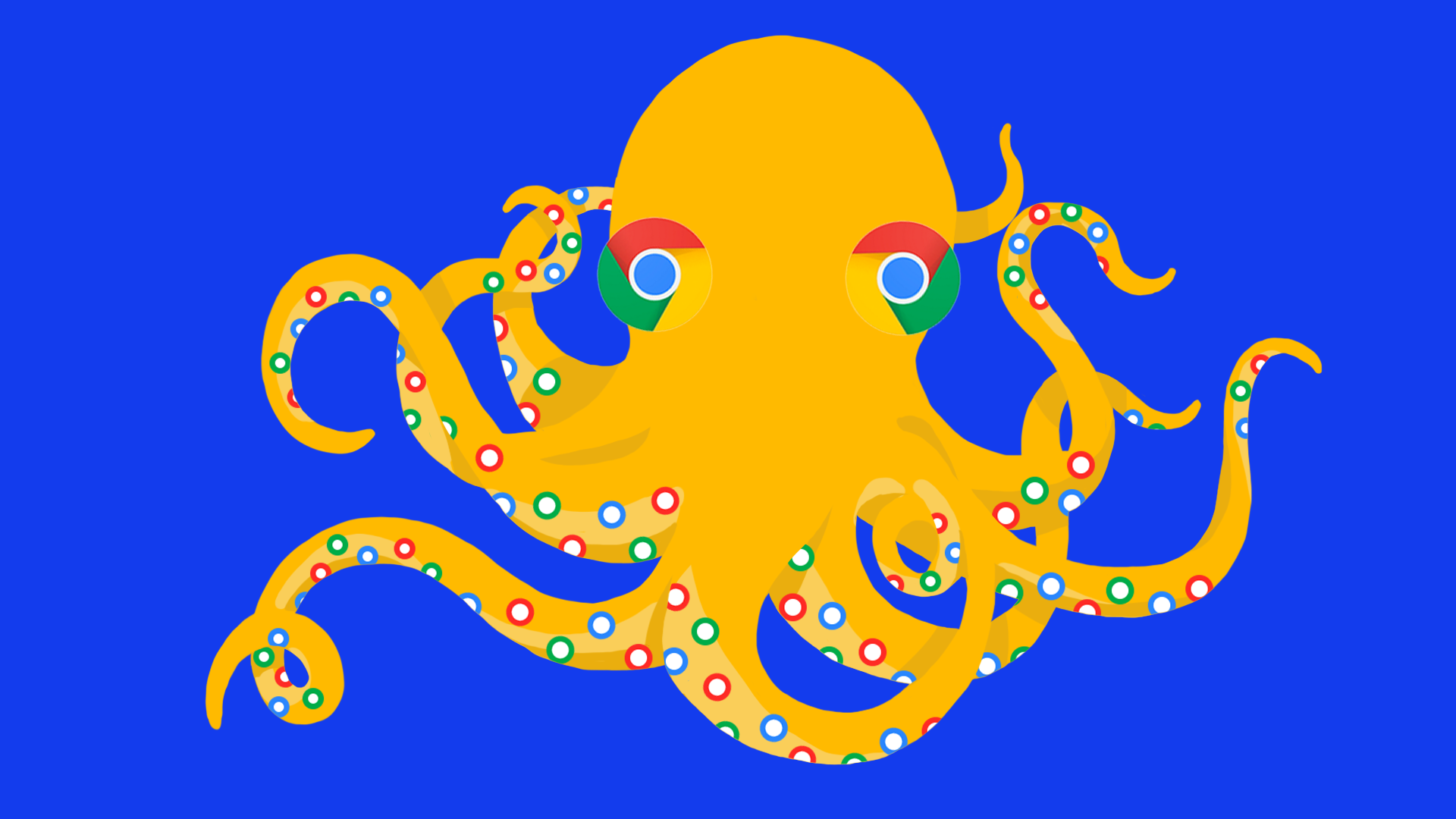An octopus with Google Chrome logo on it