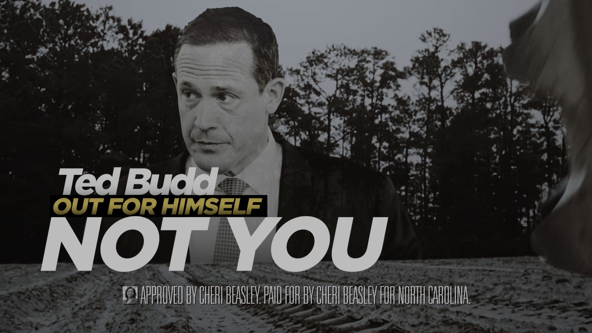 Screengrab of Beasley campaign's attack ad against Budd