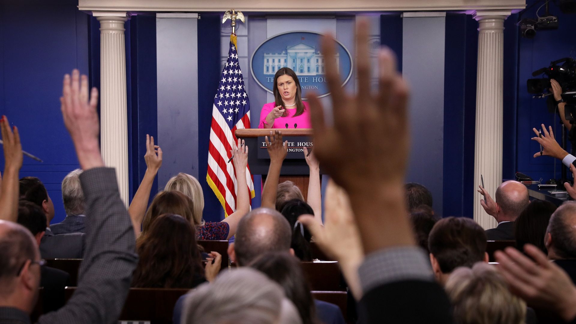White House press secretary Sarah Huckabee Sanders answers questions during a White House briefing June 25, 2018 in Washington, DC.