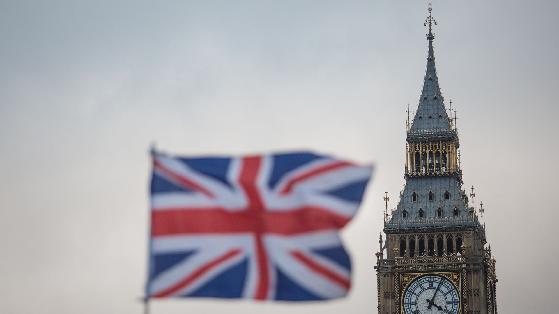 The Union Jack in front of Elizabeth Tower in 2017.