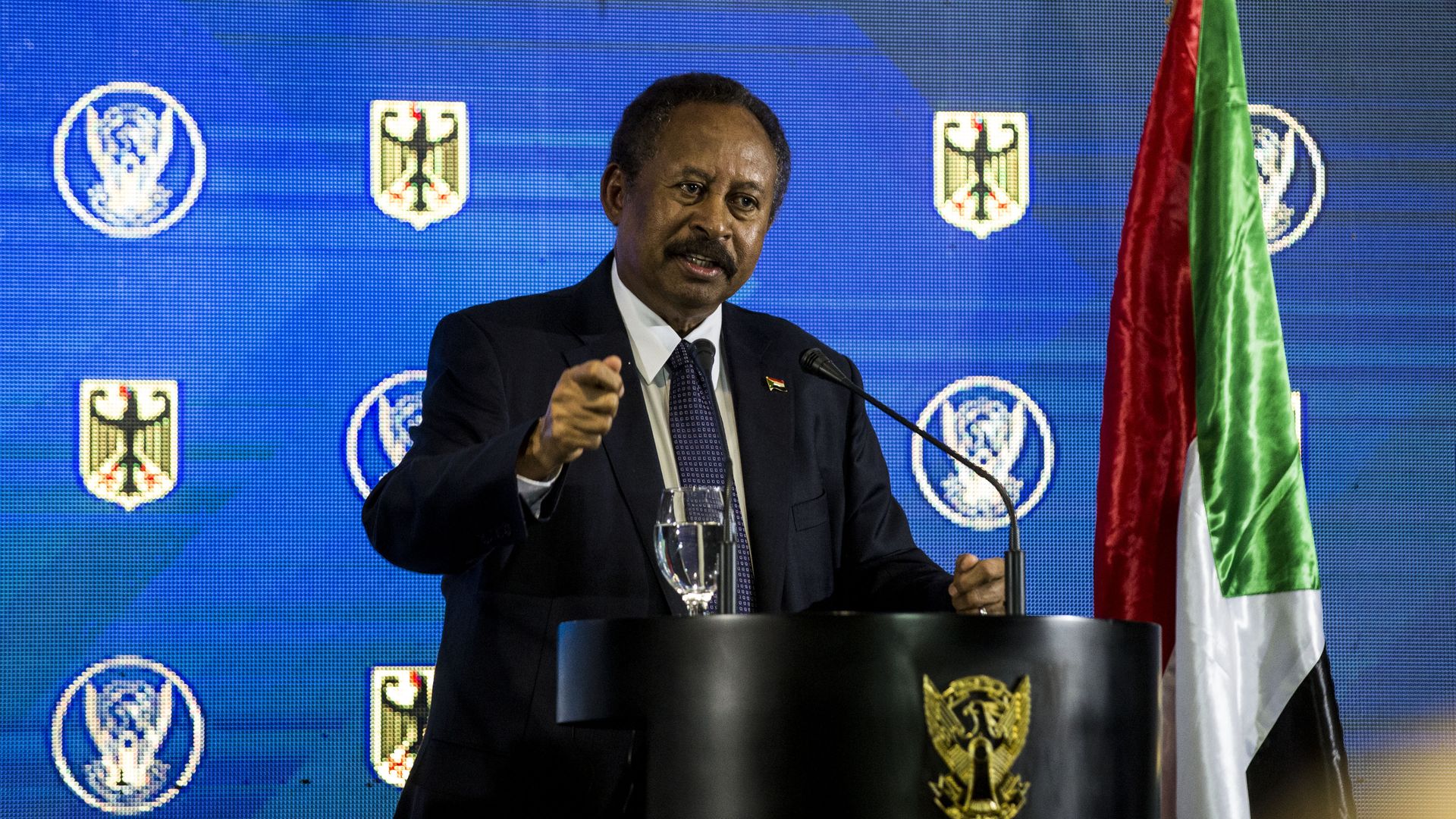 Sudanese Prime Minister Abdallah Hamdok during a 2020 news conference in Khartoum, Sudan.