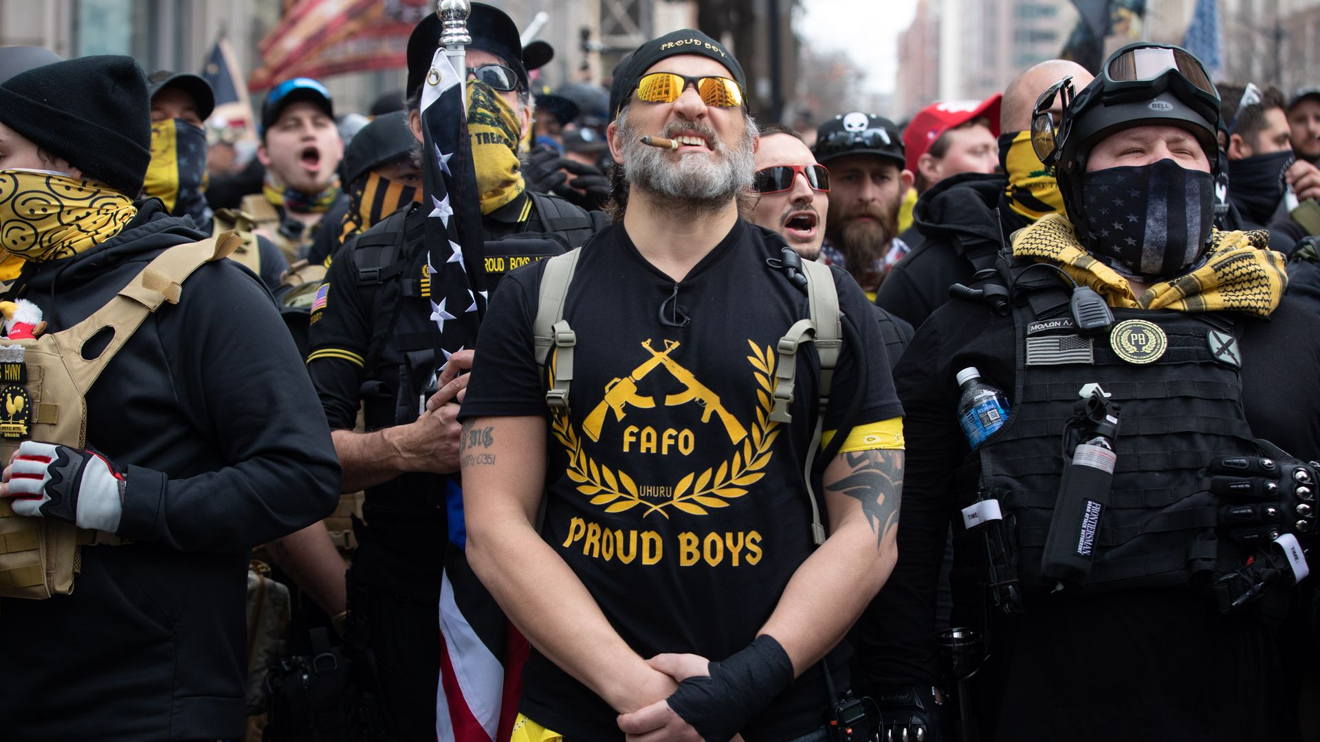 Proud Boys march in support of President Donald Trump in Washington, DC, December 12