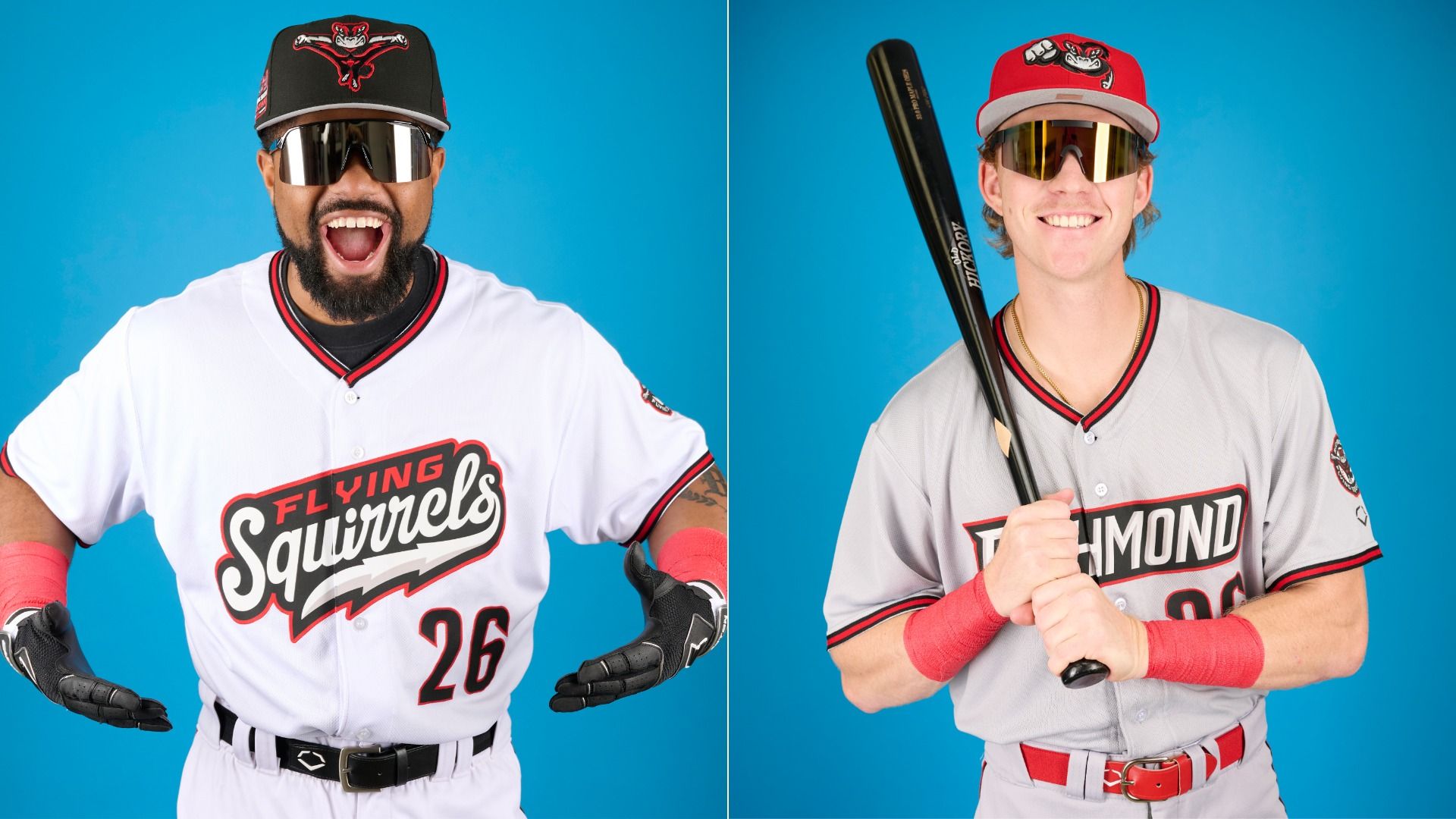 Two baseball players in Flying Squirrels uniforms 