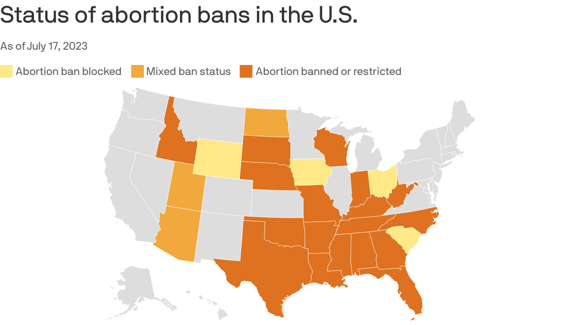 Where abortion has been banned now that Roe v. Wade is overturned