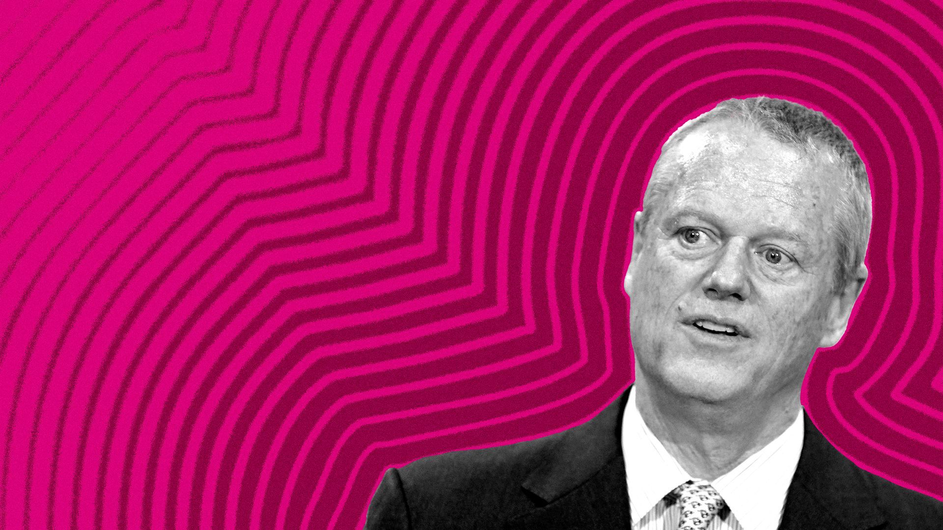 Photo illustration of Massachusetts Governor Charlie Baker with lines radiating from him.
