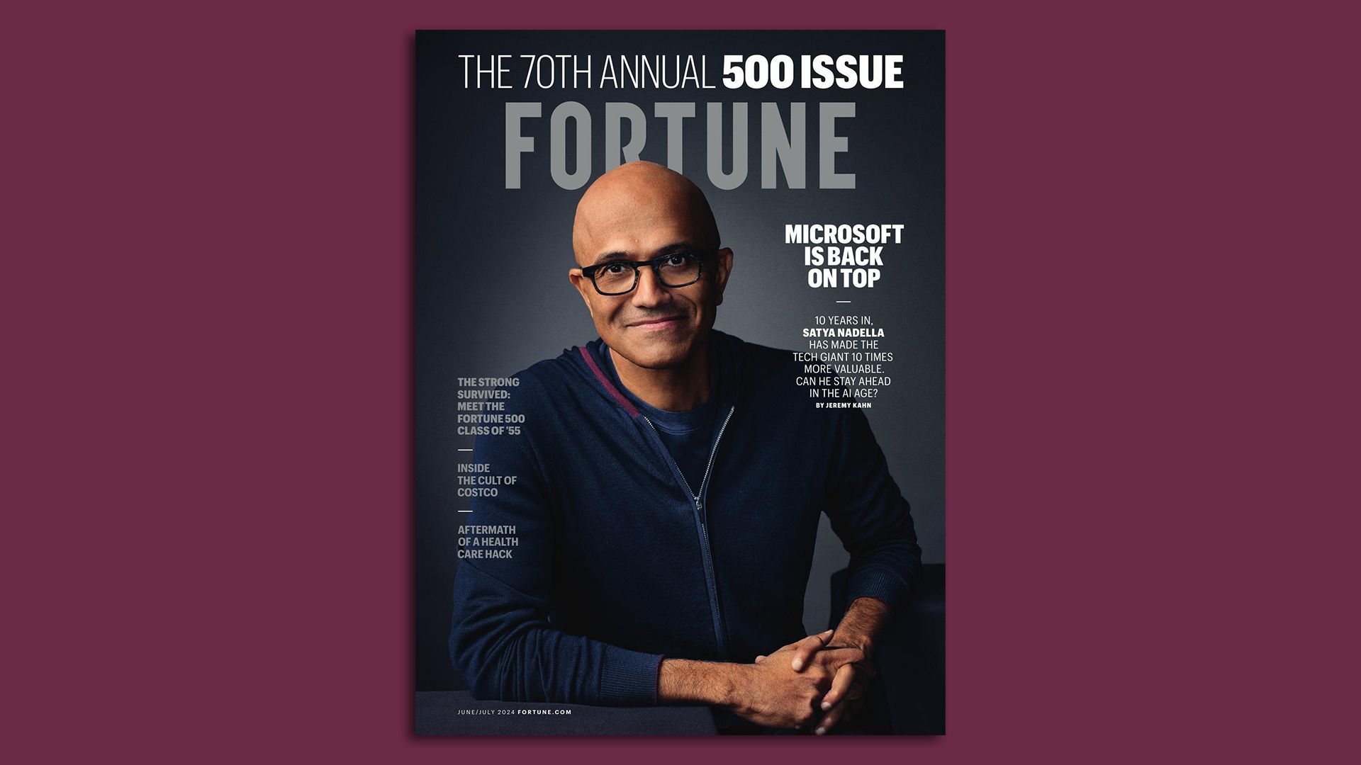 Microsoft CEO Satya Nadella on the cover of Fortune magazine's Fortune 500 issue