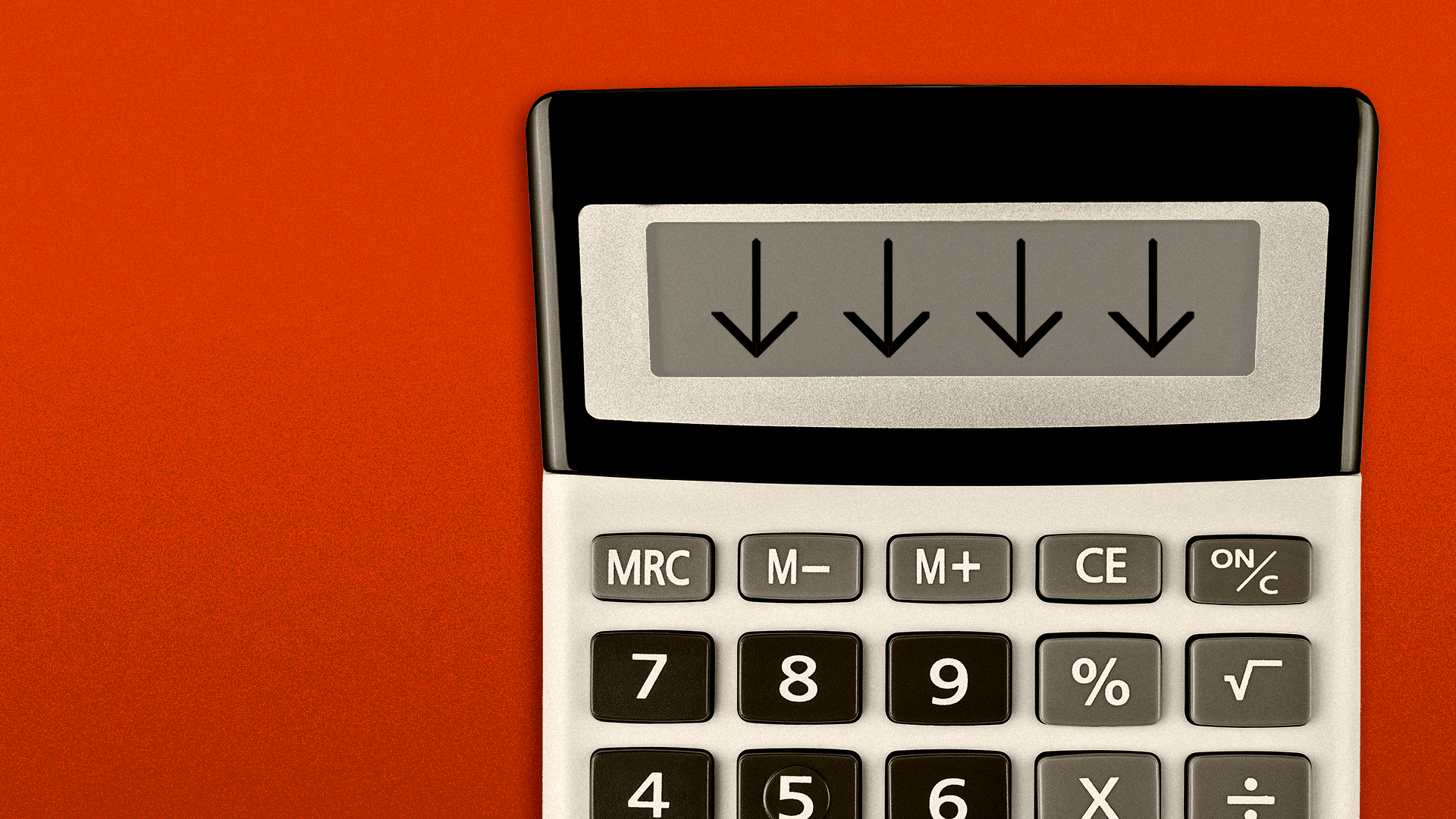 Illustration of a calculator with downward arrows flashing on the screen.