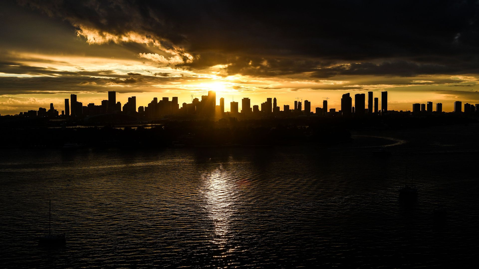 Sunset over Miami skyline.