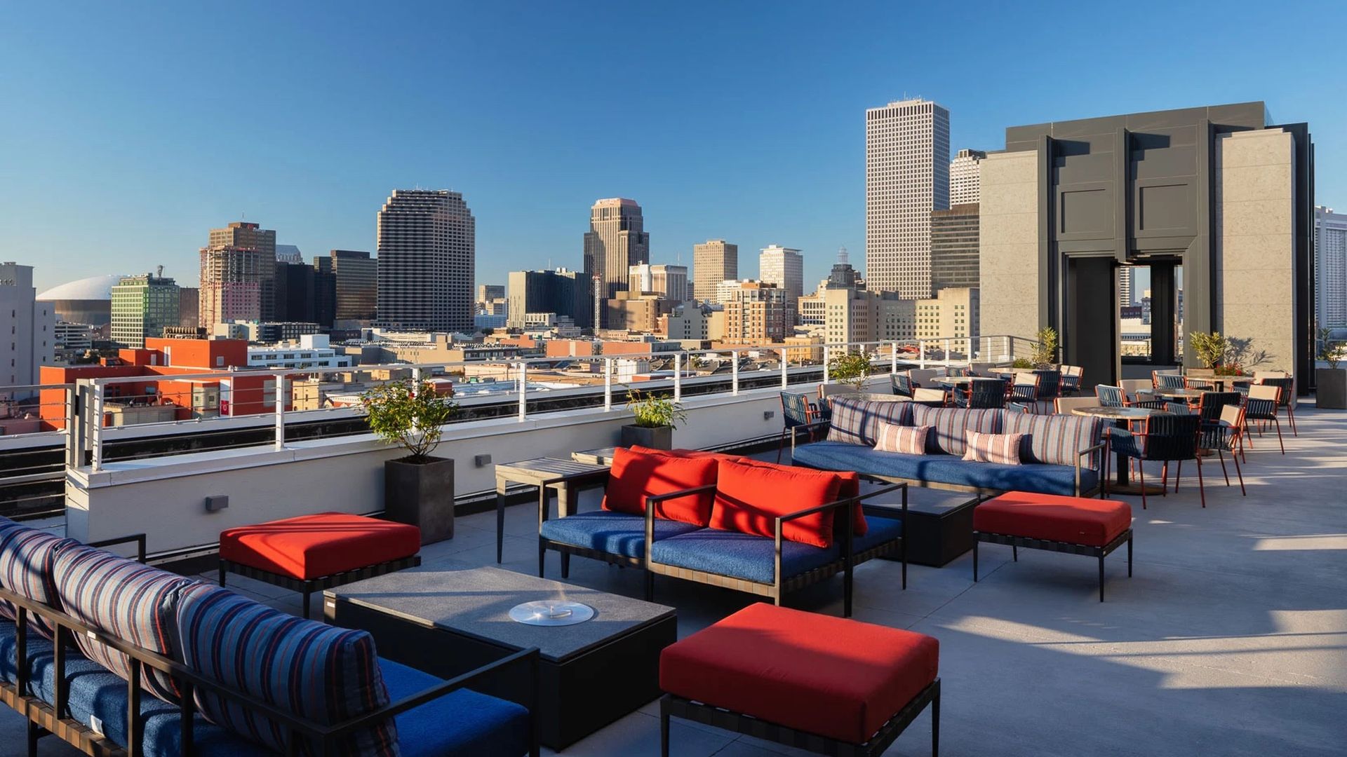 rooftop bar with a view of the city of new orleans