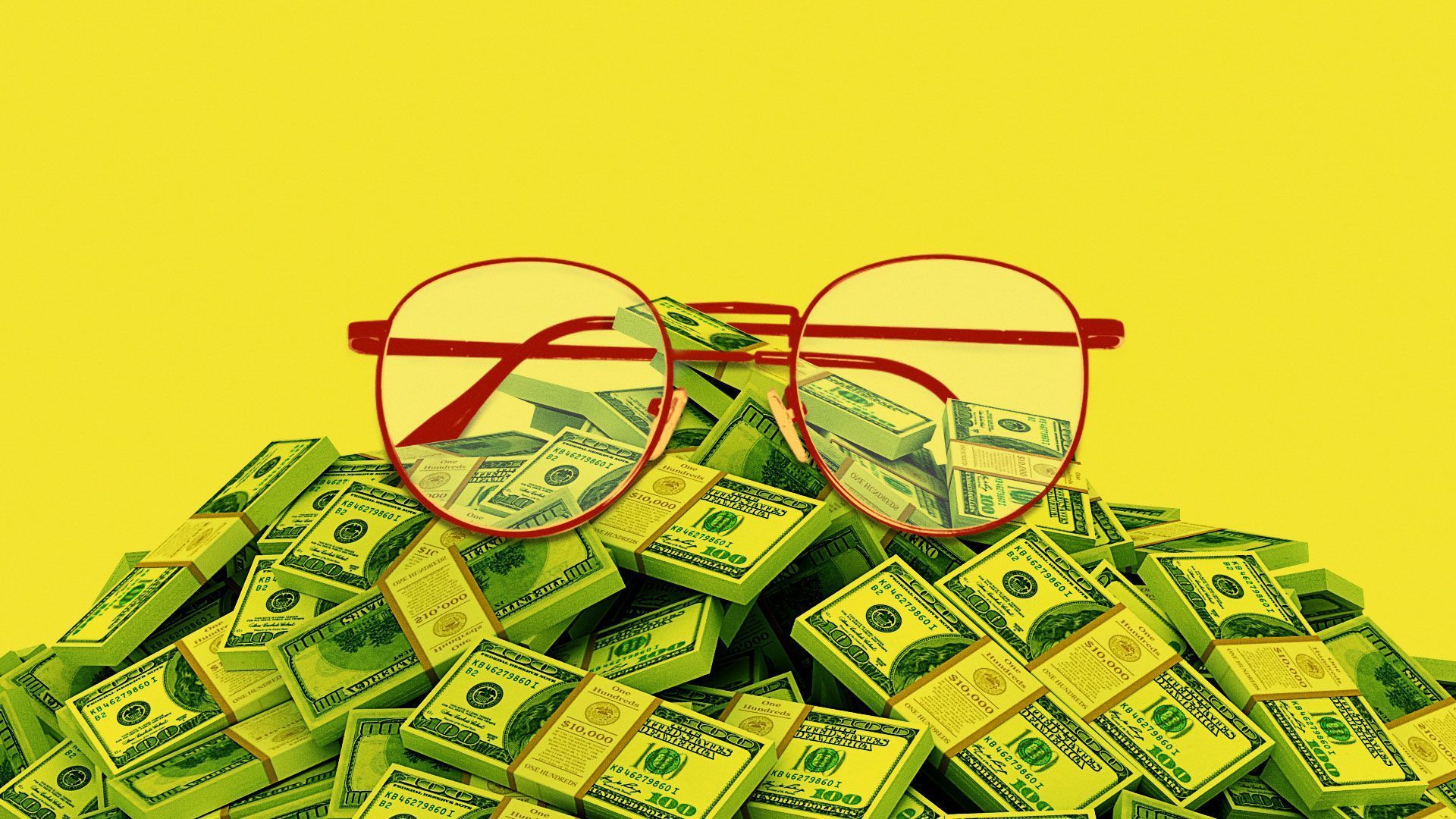 Illustration of glasses on pile of money