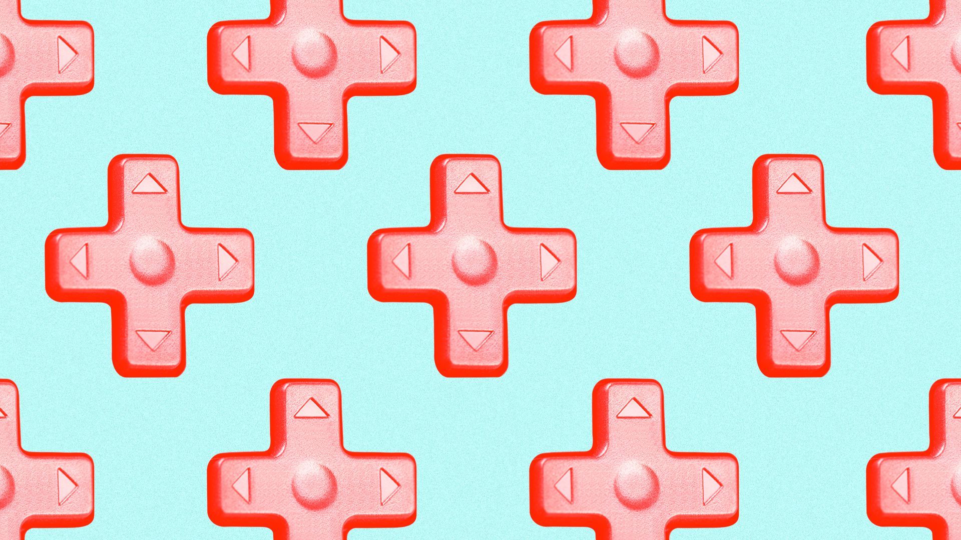 Illustration of a pattern of repeating d-pads stylized as red health pluses. 