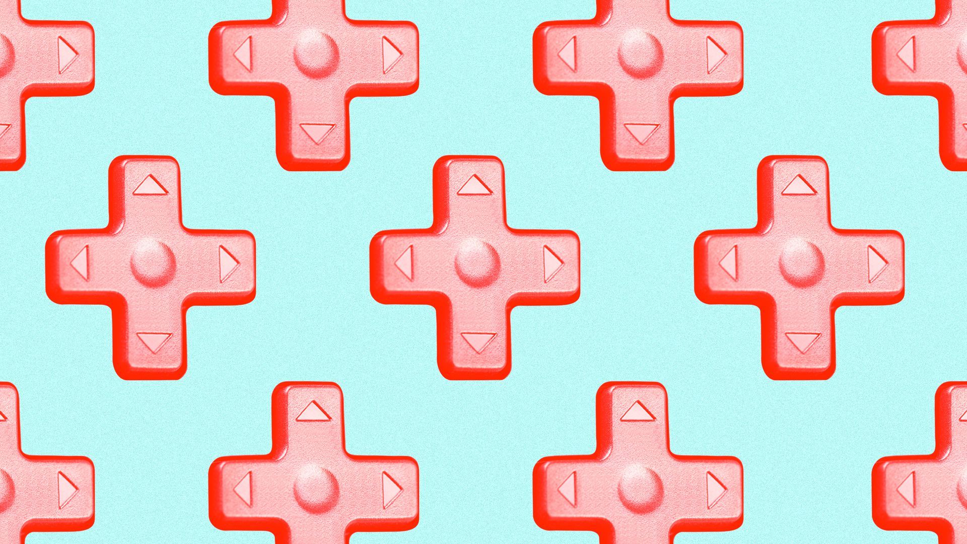 Illustration of a pattern of repeating d-pads stylized as red health pluses.