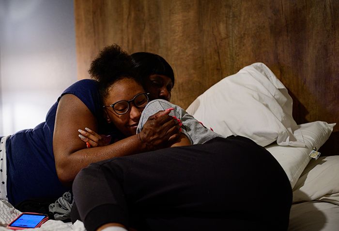 Mona Hill, homeless bus driver, and daughter Rebekah in Extended Stay Motel, February 2020, photo by Alvin Jacobs