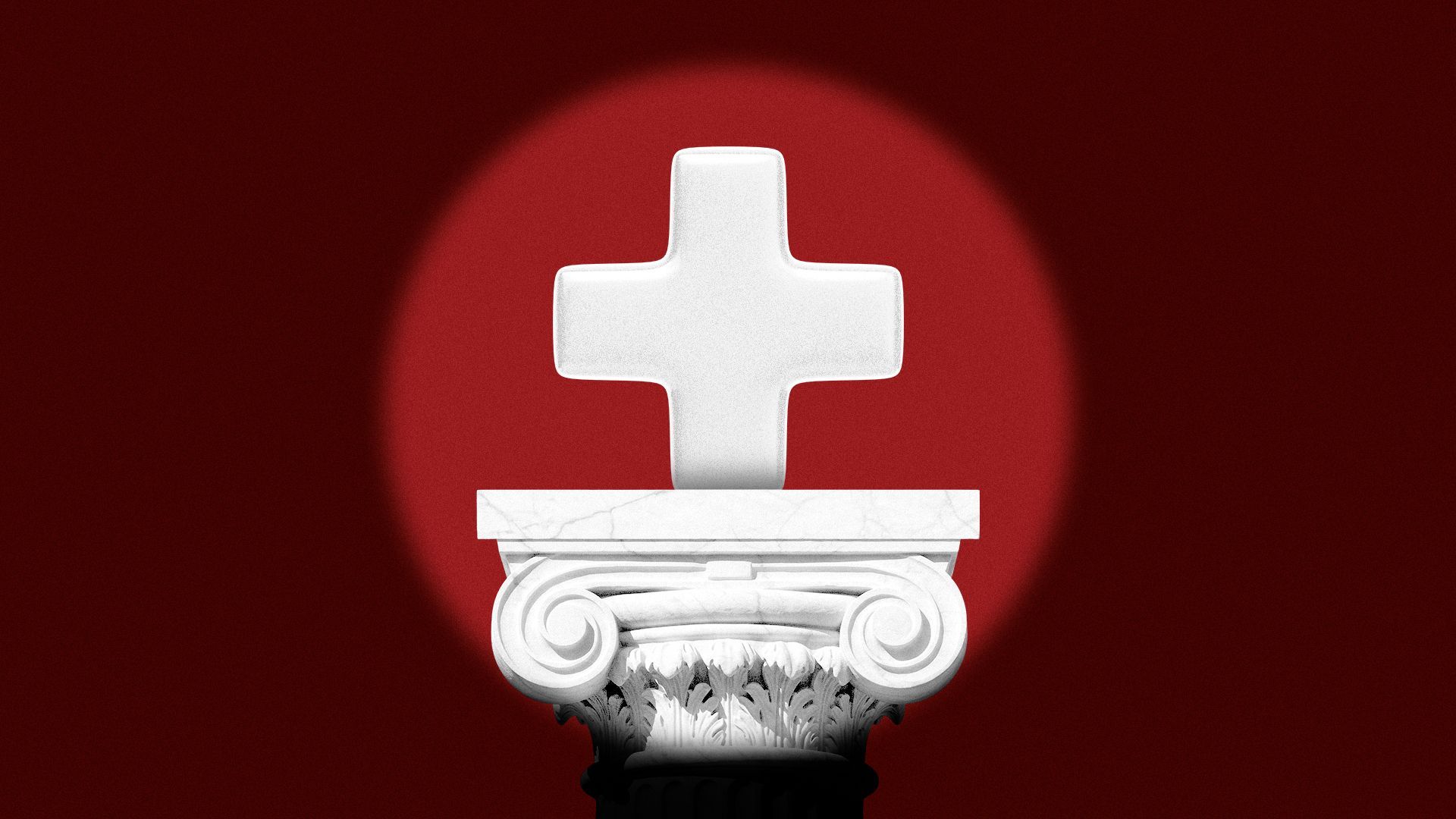 Illustration of a spotlight on a cross on top of a marble column.