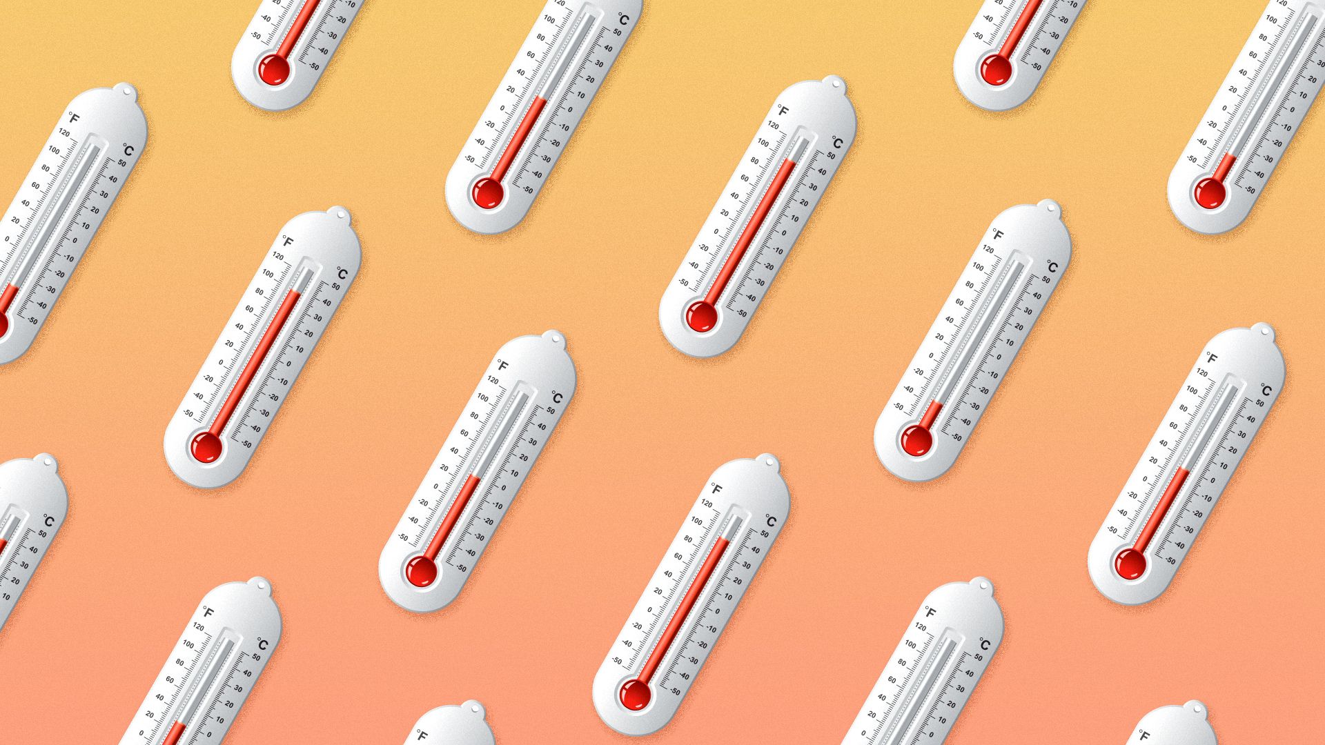 Illustration of a pattern of repeating thermometers with different temperature levels.