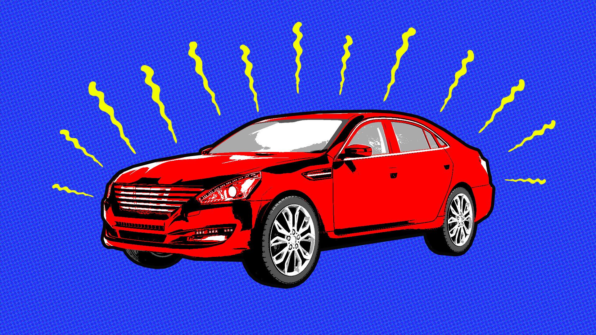 Illustration of a comic-book style car with "spidey sense" squiggly lines around it