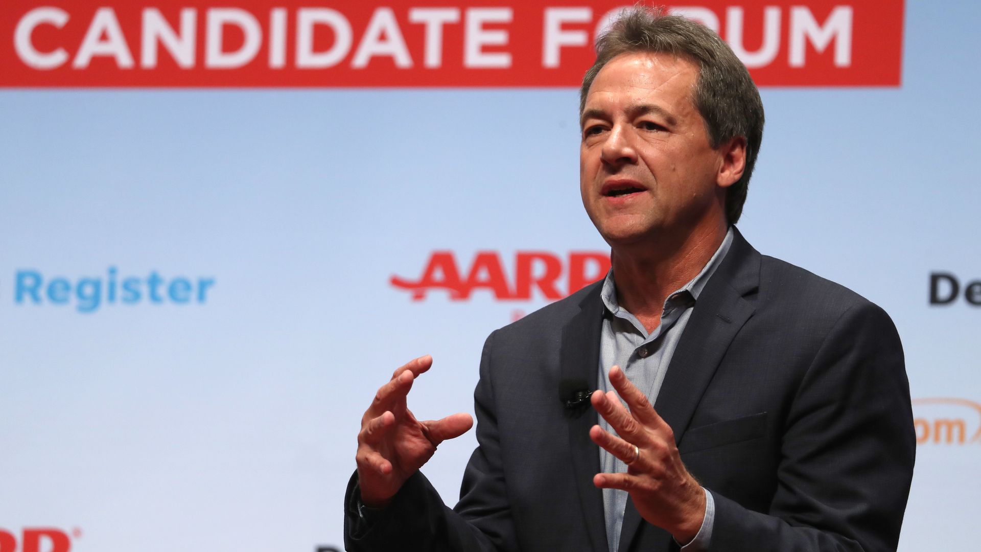 Democratic presidential hopeful Montana Gov. Steve Bullock speaks during the AARP and The Des Moines Register Iowa Presidential Candidate Forum on July 20