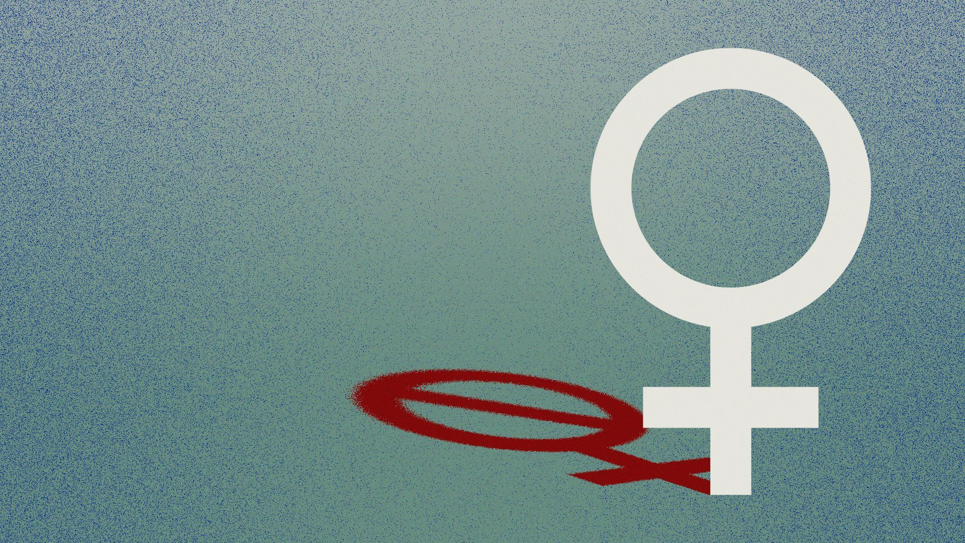 Illustration of a female symbol, but its shadow has a slash through it.
