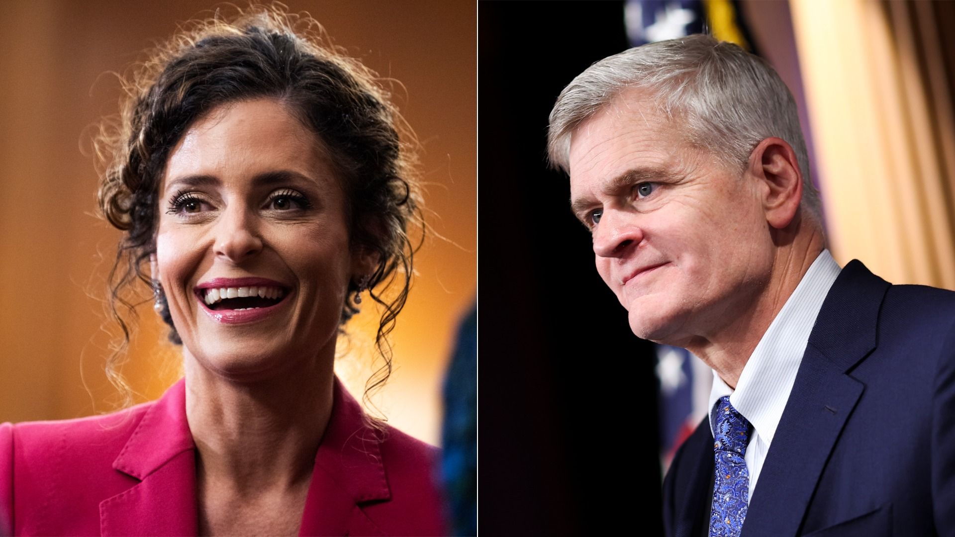 A side-by-side pairing of candid photos of a woman, left, and a man, right.