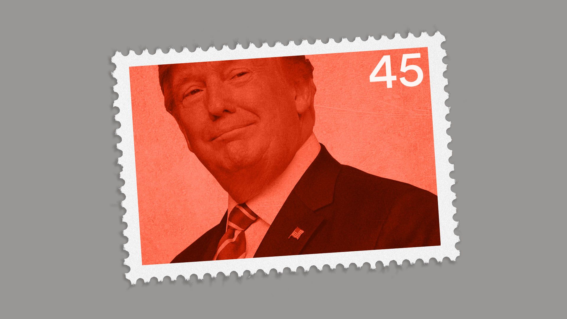 Illustration of a President Trump stamp.