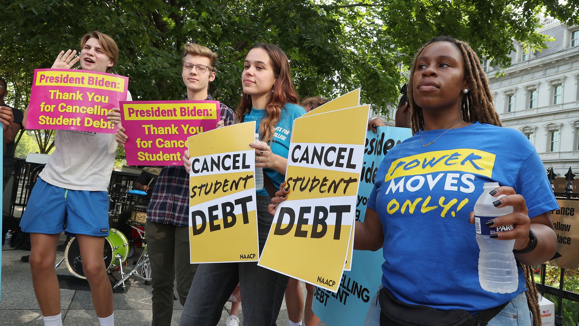 Student loan borrowers stage a rally in front of The White House to celebrate President Biden cancelling student debt and to begin the fight to cancel any remaining debt on August 25, 2022