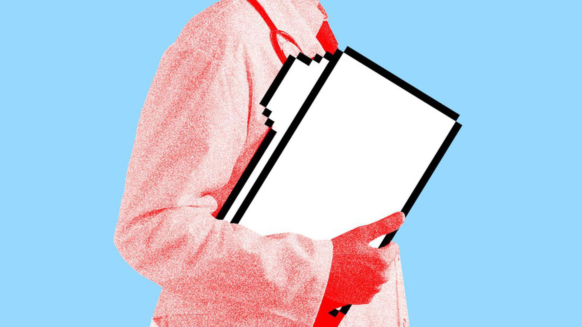 An illustration of a doctor holding files