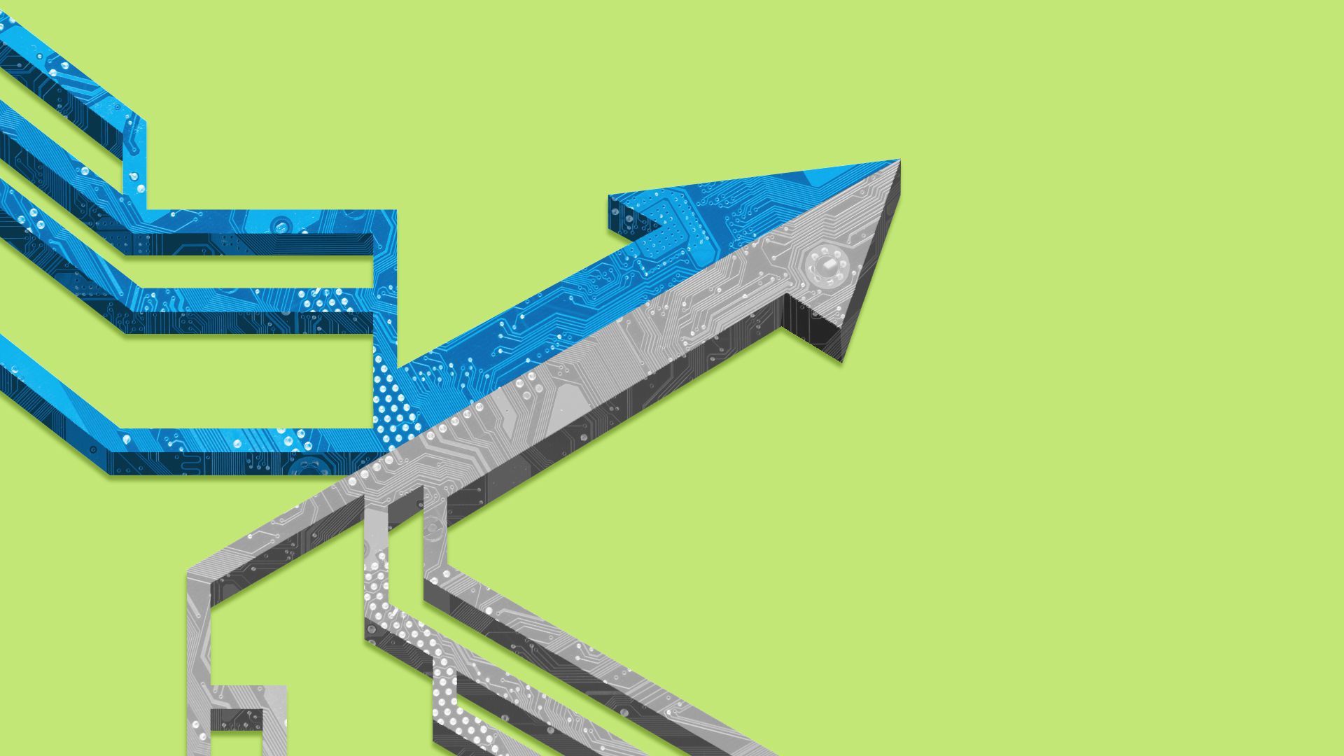 Blue and silver arrow pointing to the top right