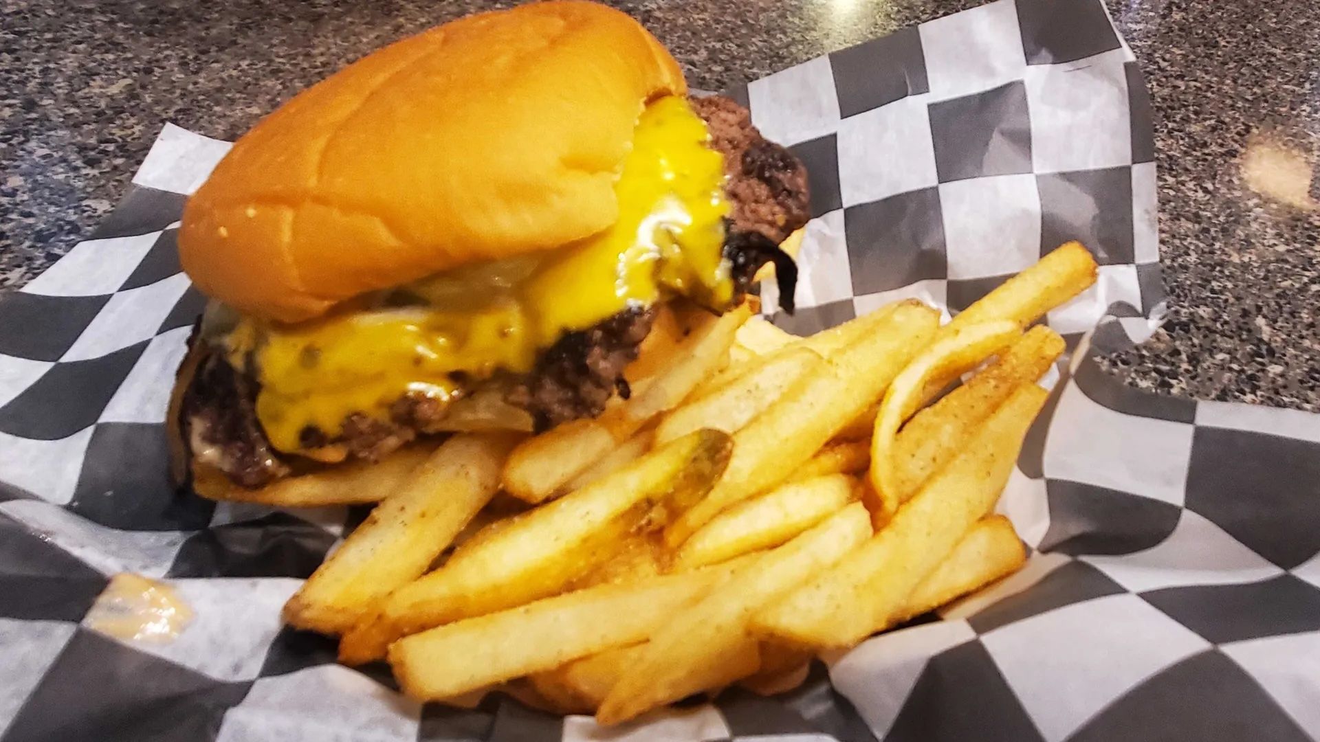 The Oklahoma Smash burger and fries