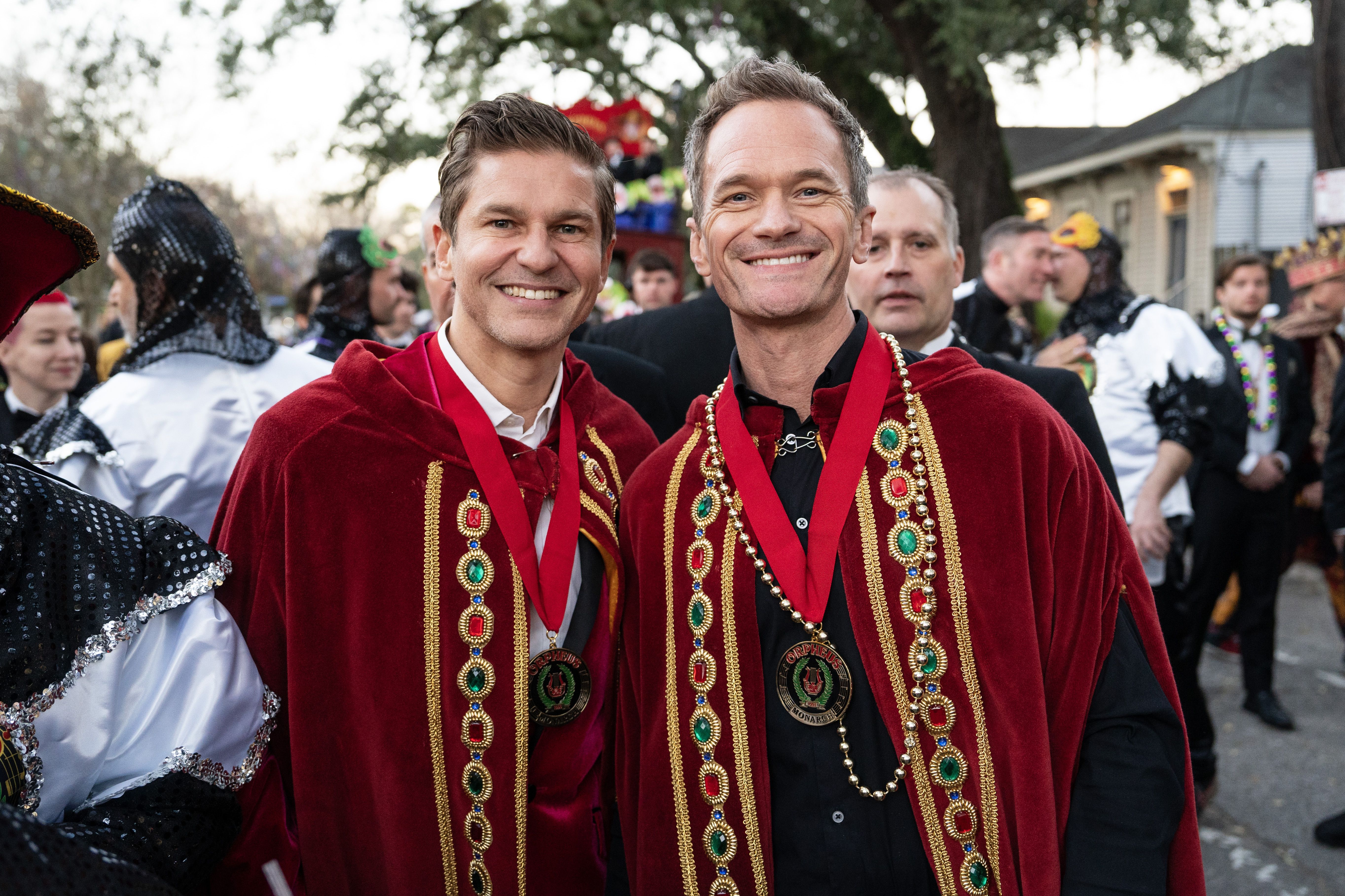 Photo shows Neil Patrick Harris waiting to get on a float in the Krewe of Orpheus