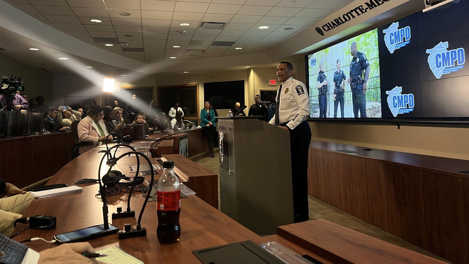 Chief Jennings speaks at a podium