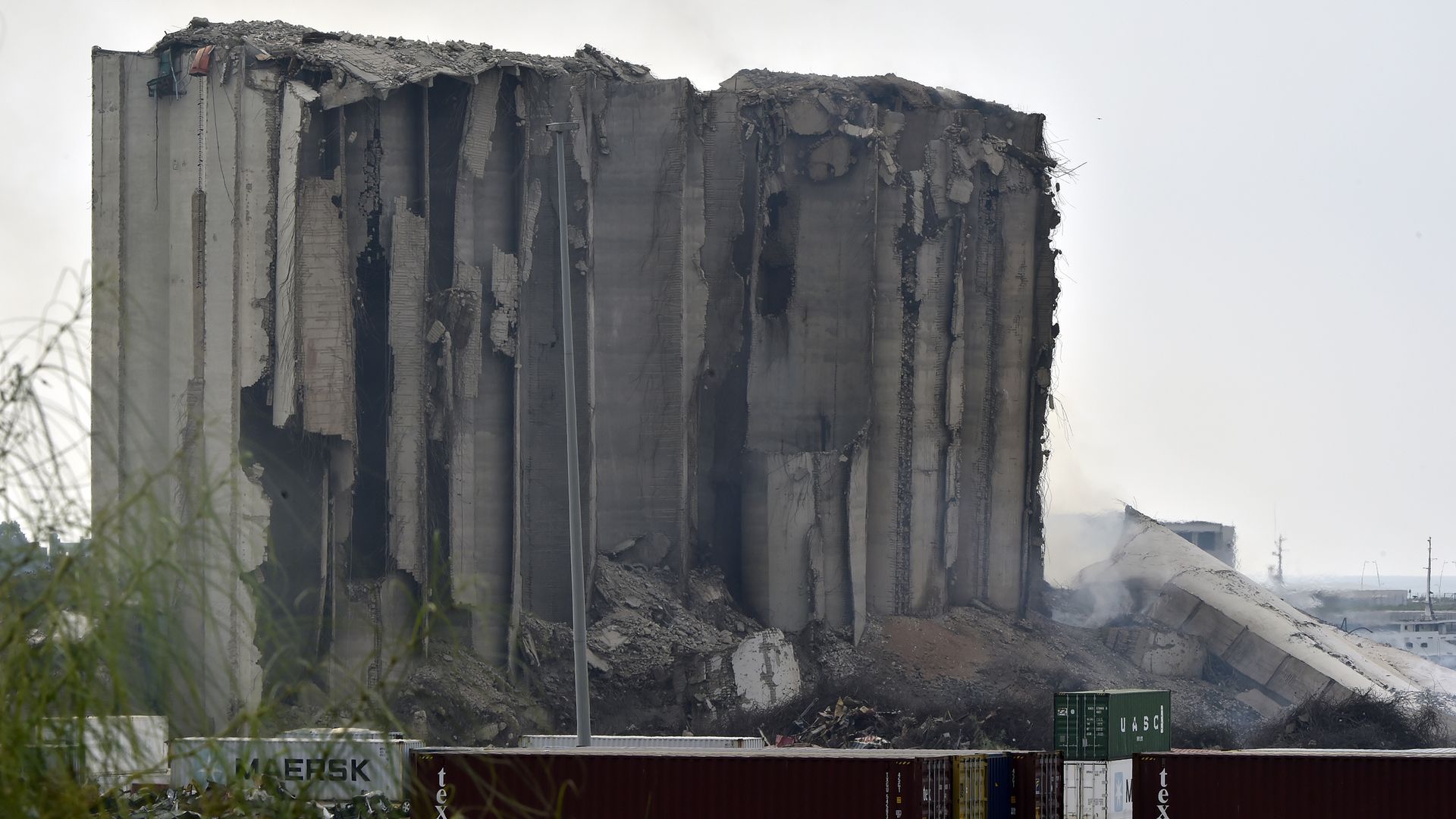 A general view of the grain silo that collapsed before the commemoration ceremony