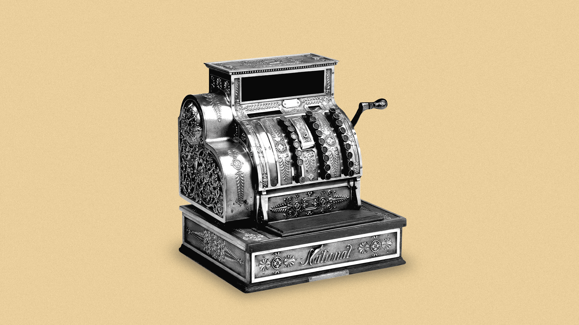 Animated illustration of a cash register with three dollar bill signs popping up. 