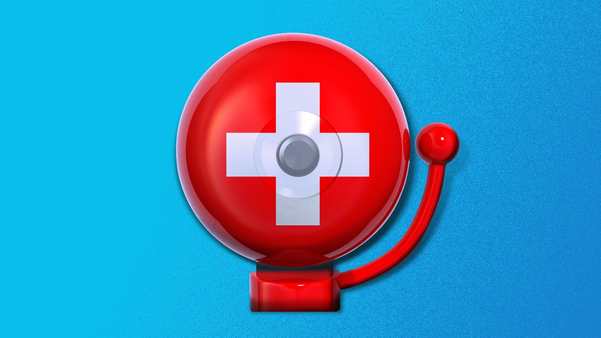 Illustration of a boxing ring bell with the red cross symbol on it.