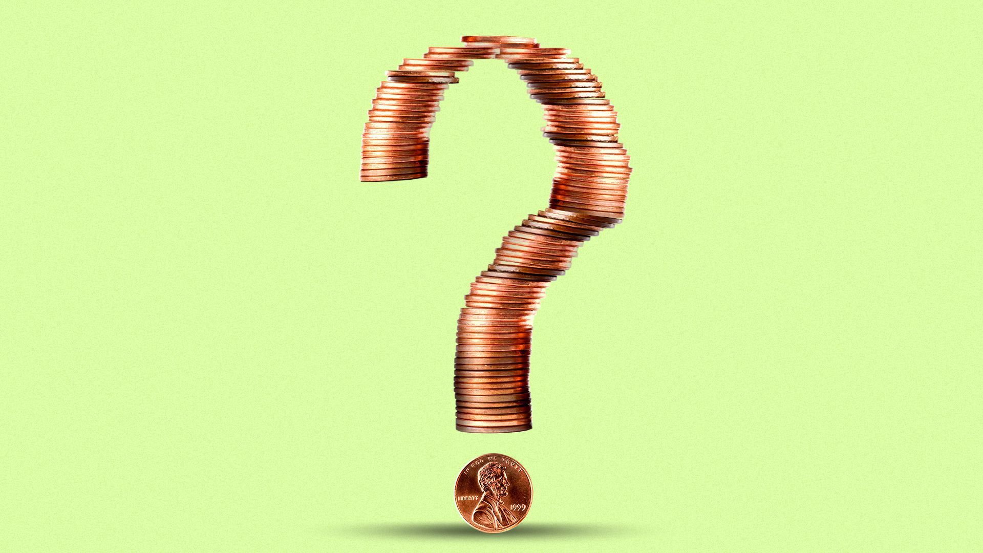 Illustration of a question mark comprised of pennies.