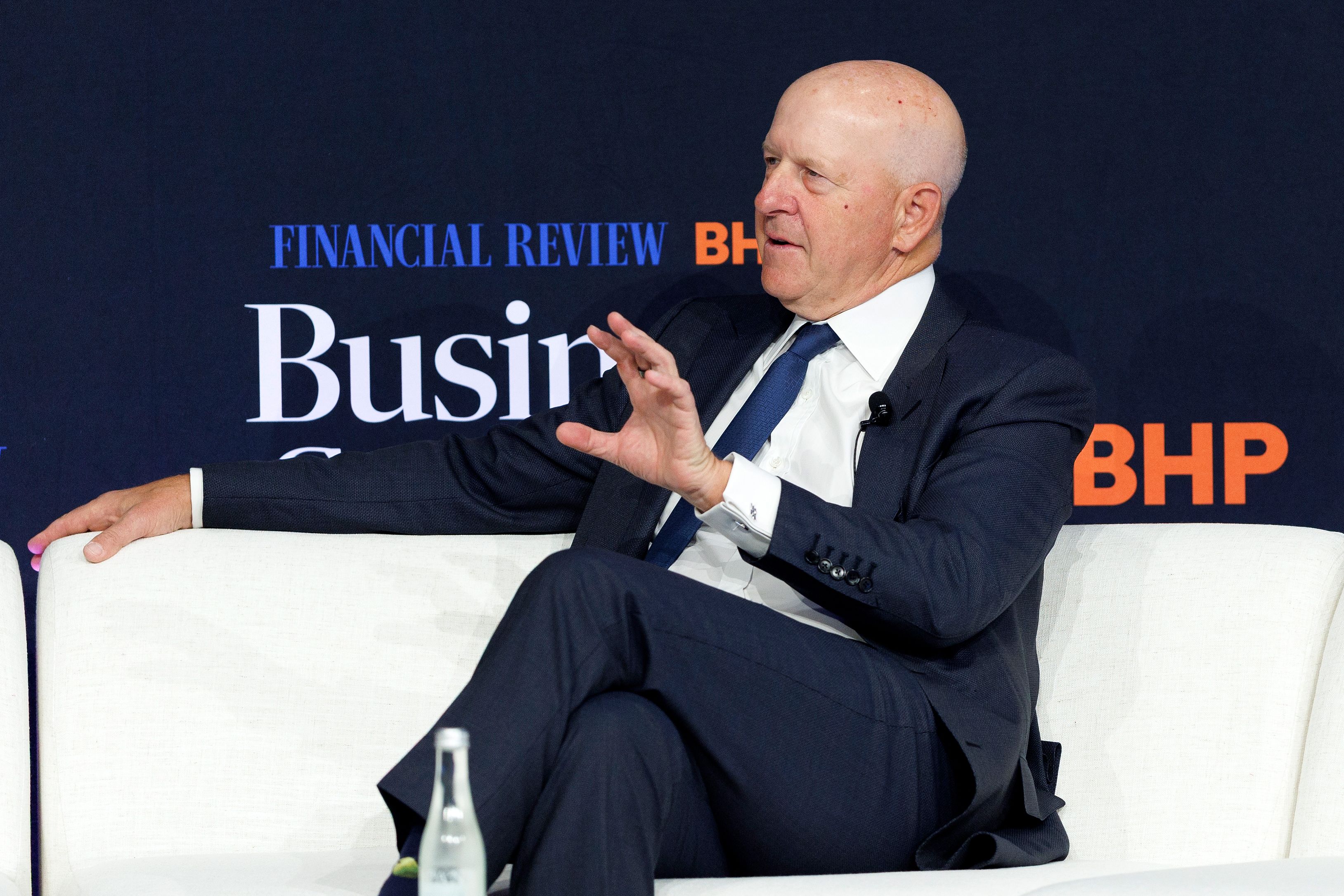  David Solomon, chief executive officer of Goldman Sachs Group Inc., speaks during the Australian Financial Review Business Summit in Sydney, Australia, on Wednesday, March 4, 2026. Solomon said he's been surprised by the "benign" reaction in financial markets to the Middle East conflict, adding tha
