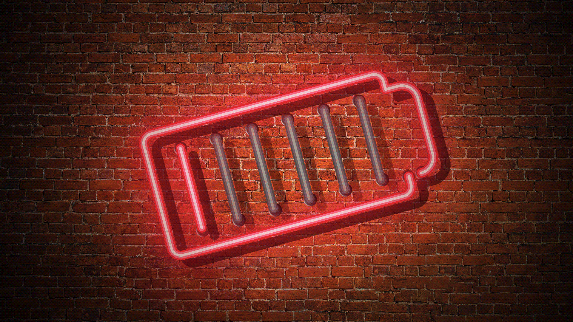 Animated illustration of a charging battery stylied as a neon light.