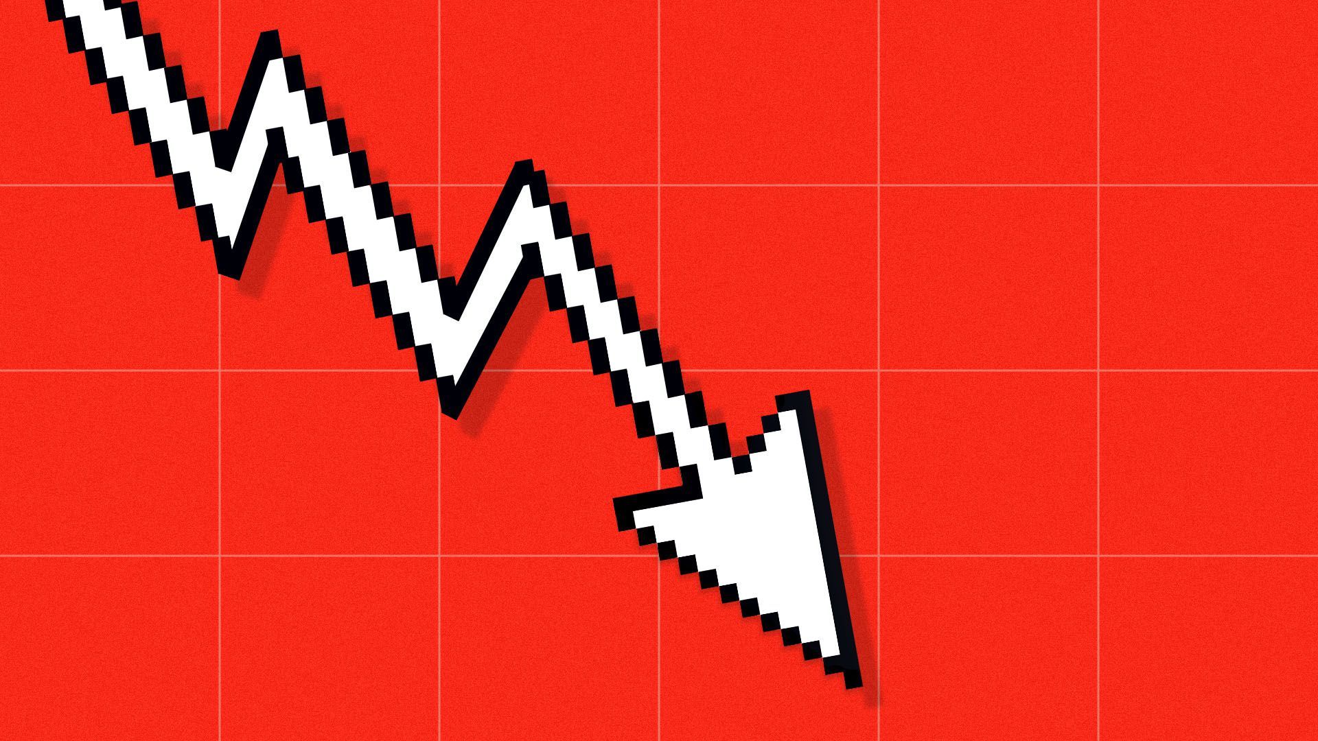 Illustration of a cursor as a stock market line chart