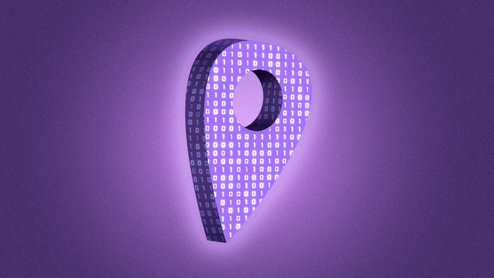 Illustration of a location pin with binary code