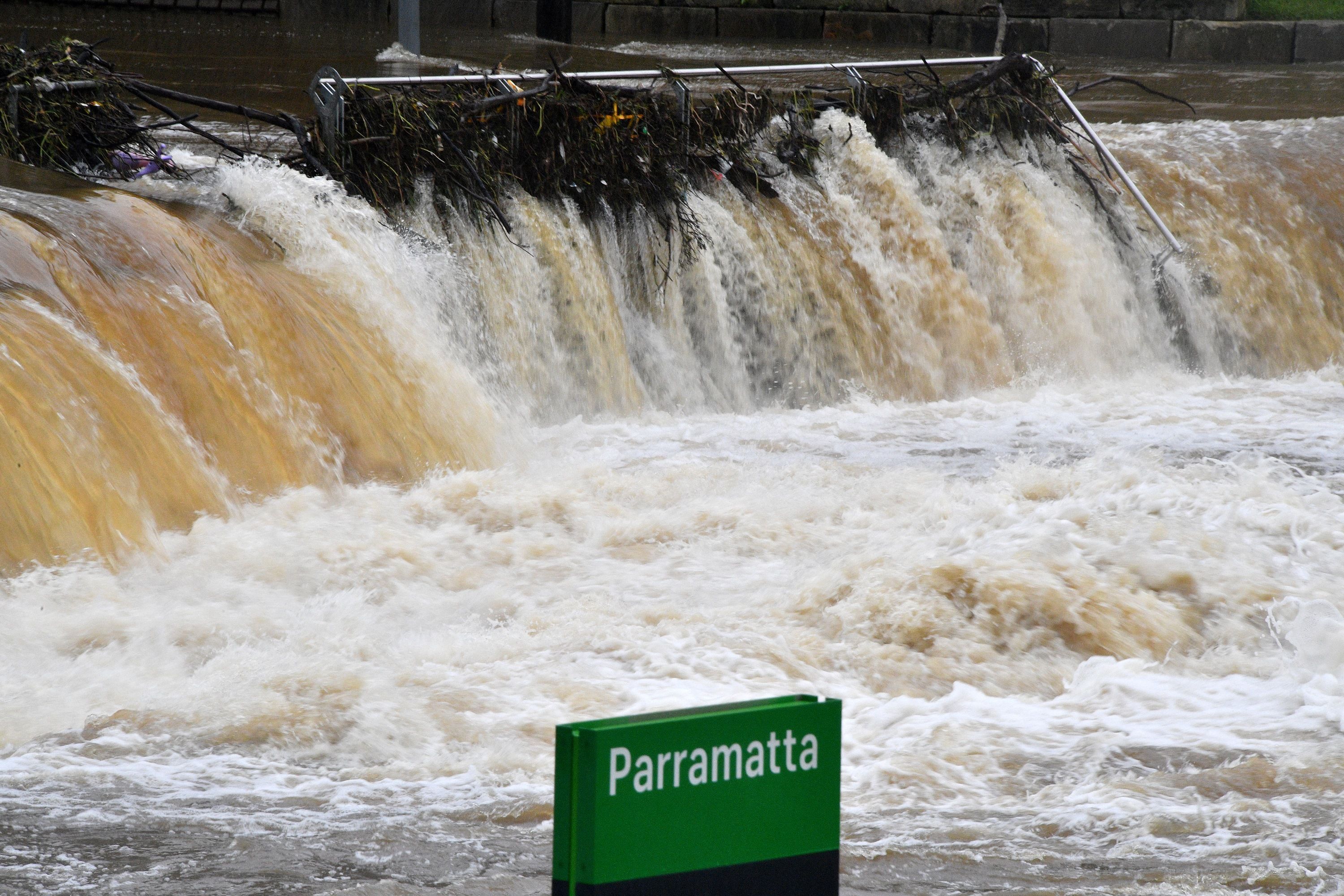 A sign is seen on the banks of the Parramatta river on March 22, 2021