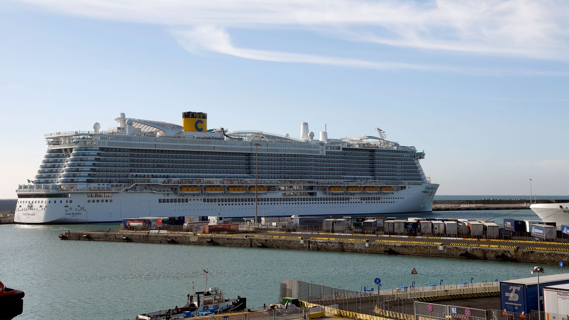 The Costa Smeralda cruise ship is docked in Italy
