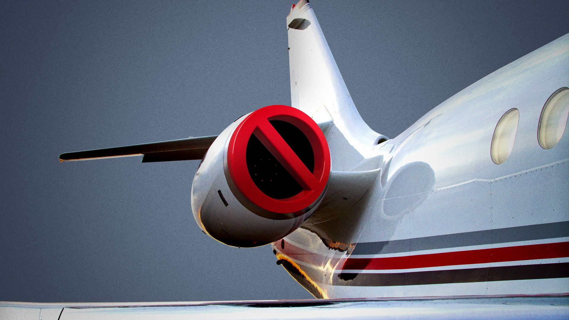 Illustration of a "no" symbol over a plane engine.