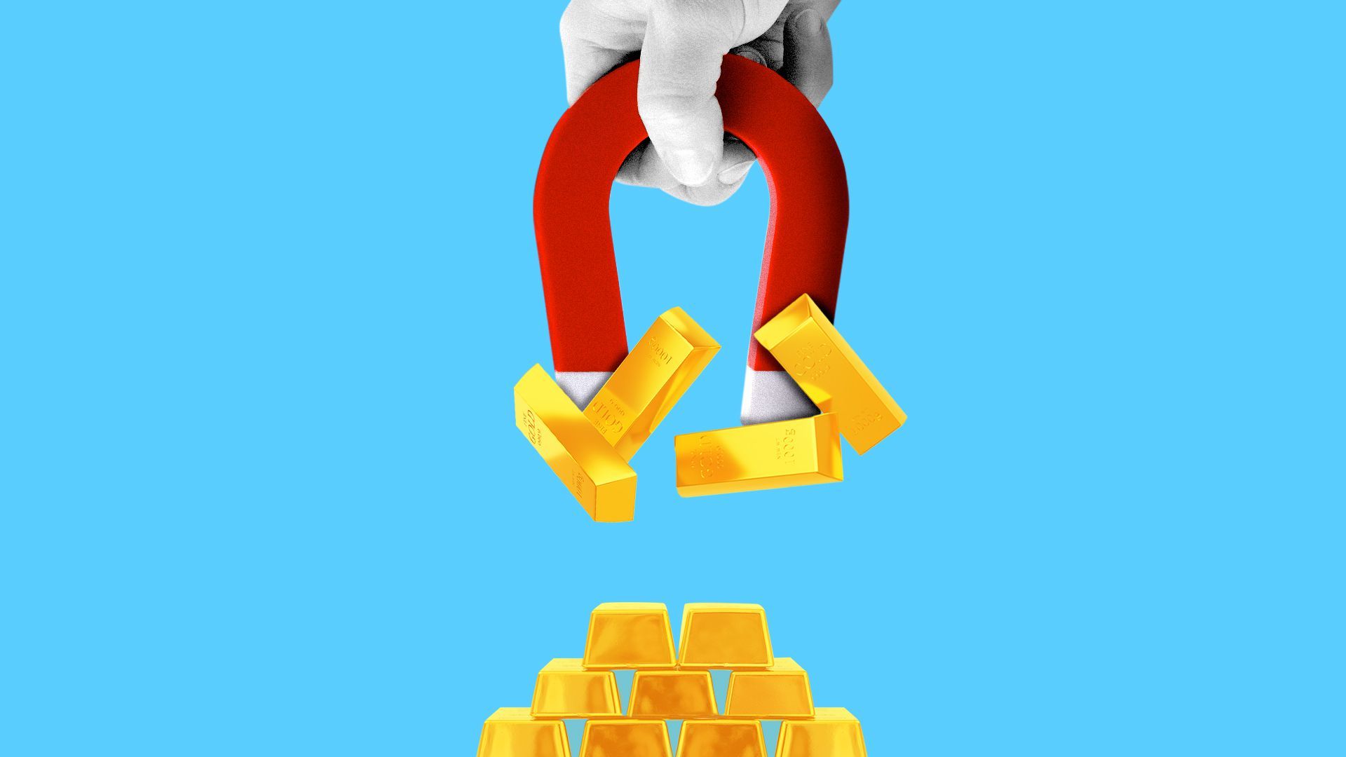 Illustration of a magnet attracting gold bars.