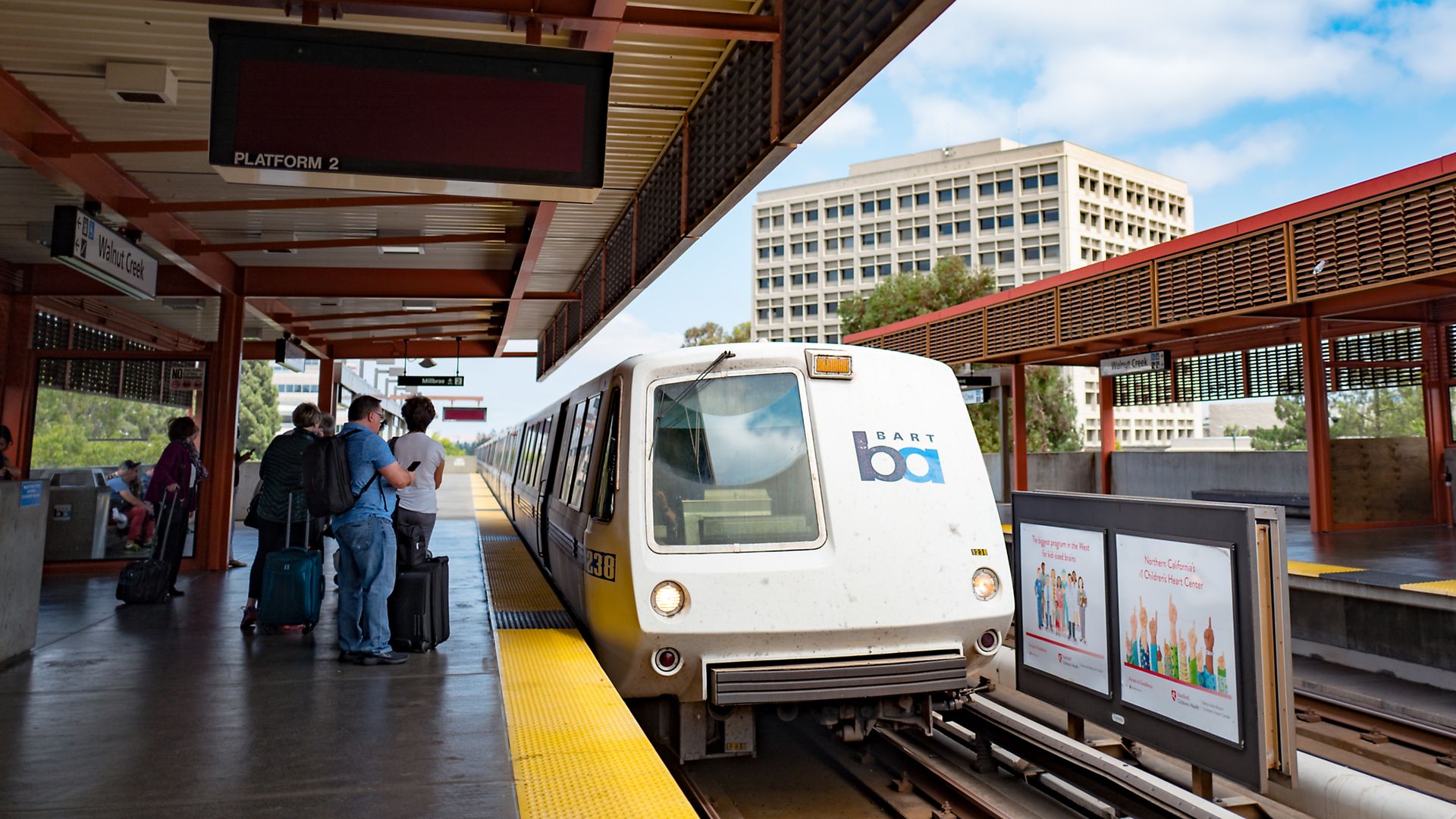 Photo of a BART train pulling into a station
