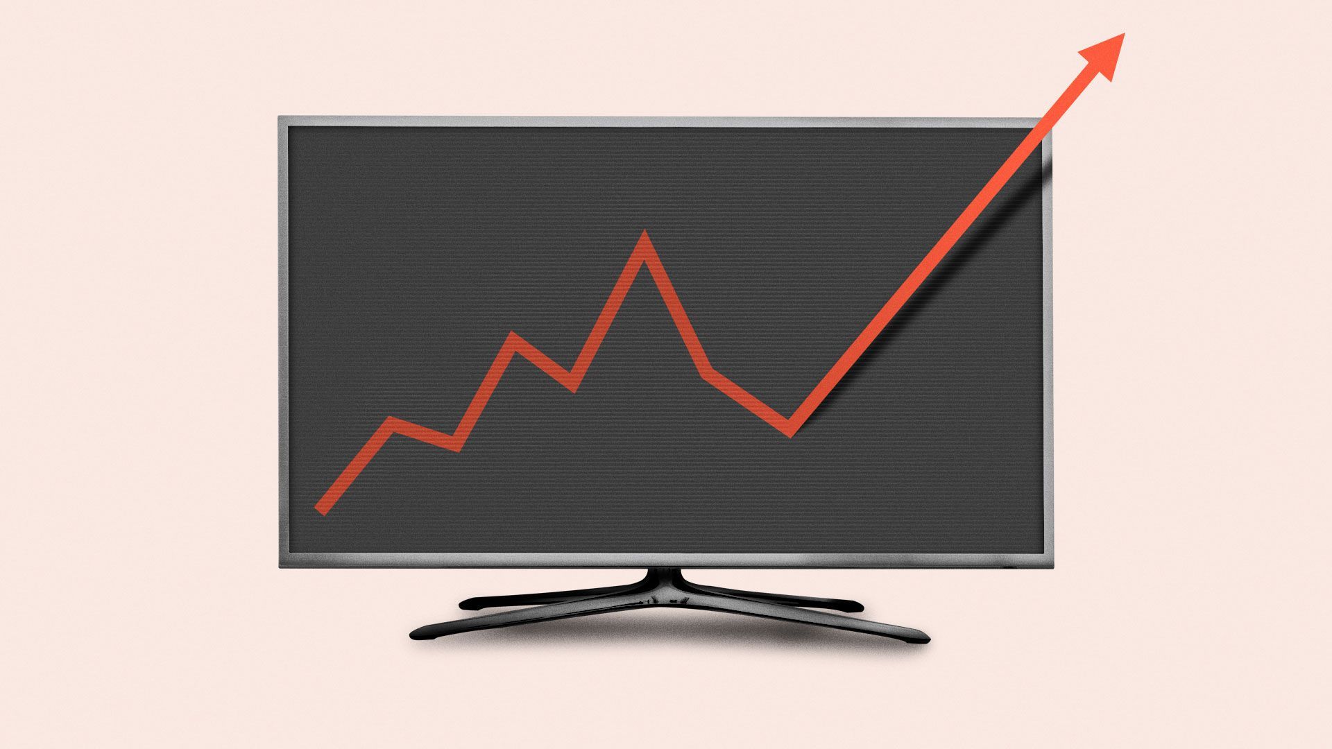 Illustration of an upwards trending line graph pushing off a smart tv screen