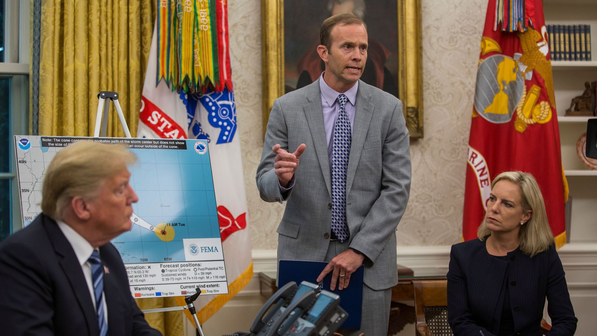 FEMA Administrator Brock Long with President Donald Trump and Homeland Security Secretary Kirstjen Nielsen. Photo: Zach Gibson/AFP/Getty Images