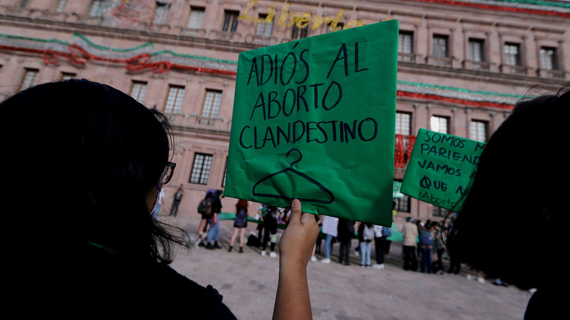 Members of feminist groups demonstrate at the Plaza de la Nueva Tlaxcala after the decriminalization of abortion was approved in Coahuila in Saltillo, Mexico. 